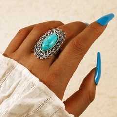new retro oval turquoise ring European and American fashion trend ring creative jewelry