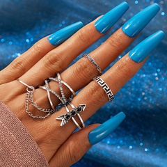 European and American personalized jewelry diamond-studded chain ring four-piece retro geometric arrow ring set