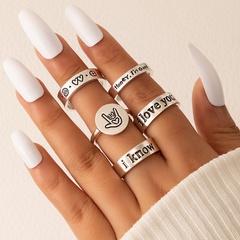 simple hip-hop jewelry letter love ring five-piece retro geometric ring set