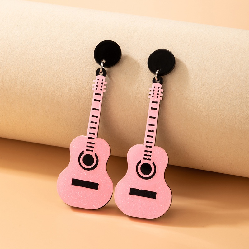 Persnlichkeit HipHopOhrringe rosa Harz Glitzer Gitarre geometrische unregelmige Ohrringe