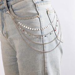 European and American punk hip-hop jewelry color diamond multi-layer trouser chain