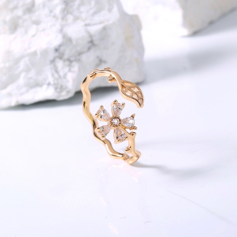 Four-leaf clover flower zircon open ring cute flower open ring's discount tags