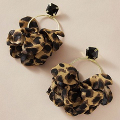personality exaggerated leopard print fabric geometric imitation gemstone inlaid earrings