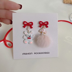Cute Wind Bow Rabbit Asymmetrical Stud Earrings Sweet Paint Earrings