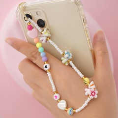 Perles de riz blanches simples coquille coeur de pêche perles rondes acryliques fleurs lanière de chaîne de téléphone portable
