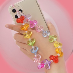 Personnalité simple perles rondes de couleur transparente couleur acrylique coeur de pêche corde de téléphone portable
