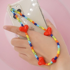 Nouvelles perles de verre chaîne de téléphone portable perlée à la main sangle de téléphone portable acrylique rouge en forme de coeur