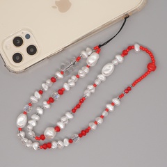 Simple glass rice beads imitation pearls anti-lost wrist lanyard long mobile phone chain lanyard