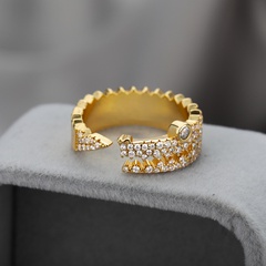 hip-hop copper micro-inlaid zircon jewelry 18K gold-plated crocodile open ring