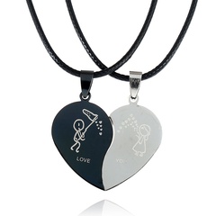 titanium steel peach heart sweater chain necklace set