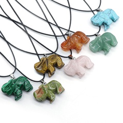 crystal agate jade carving elephant pendant European and American leather cord necklace