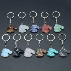 Natural Crystal Stone Horse Head Keychain Agate Stone Carved Animal Pendant