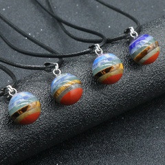 Seven chakra 14mm ball pendant chakra stitching colorful stone necklace