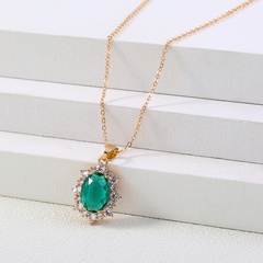 Simple single layer Sunflower Green Oval Zircon Necklace