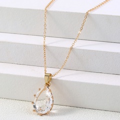 Simple single layer transparent drop crystal zircon pendant necklace
