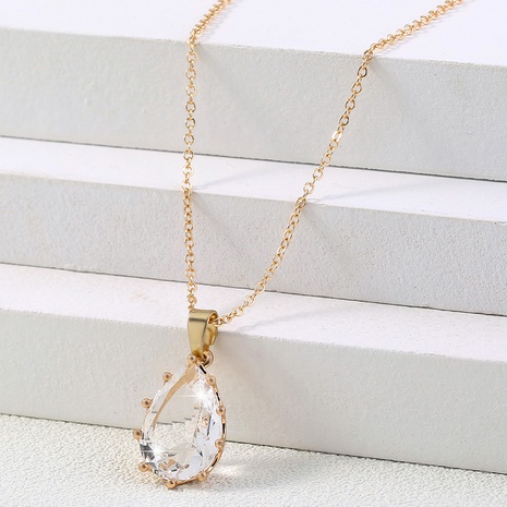 Simple single layer transparent drop crystal zircon pendant necklace's discount tags