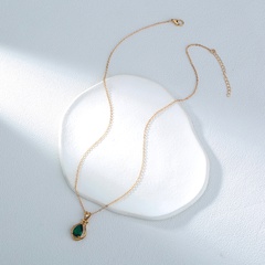 Simple single layer micro-inlaid perfume bottle water drop green zircon pendant necklace