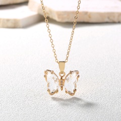 Simple single layer transparent white zircon butterfly necklace