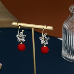 Festive fashion classic copper zircon flower ball drop earrings