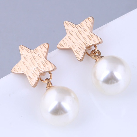 Korean fashion simple metal five-pointed star pearl earrings's discount tags