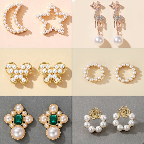 Korean elk butterfly pearl earrings diamond circle pearl pendant earrings's discount tags
