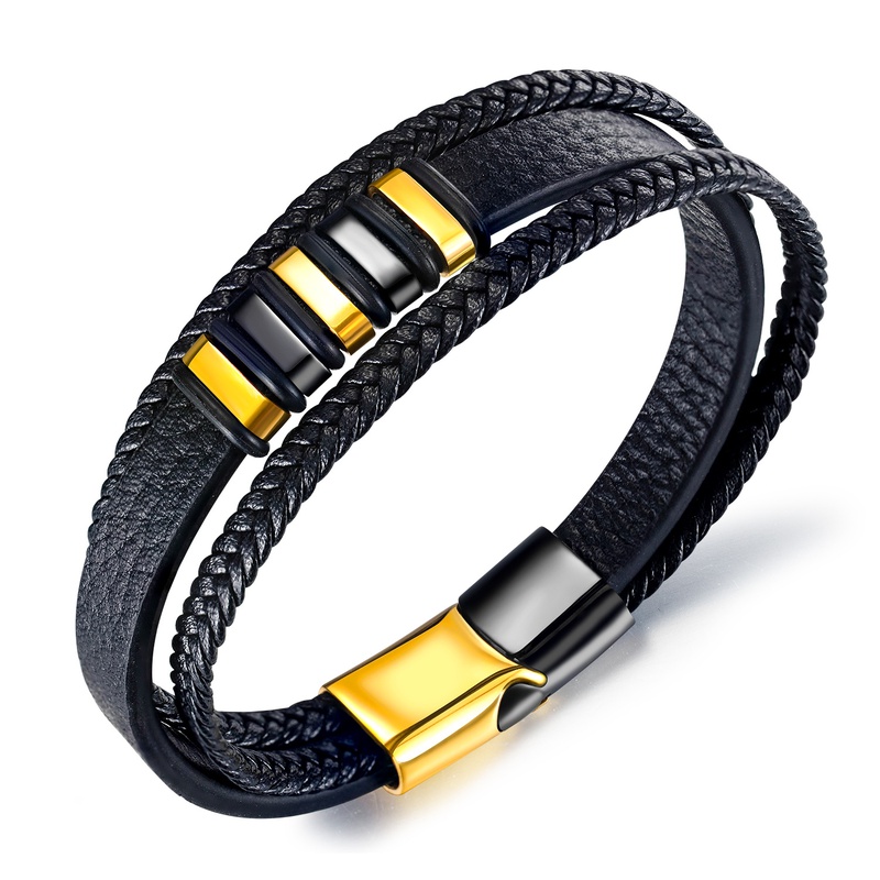 bracelet en cuir tress rtro simple en or noir