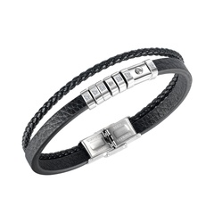 simple multi-layer men's diamond leather bracelet