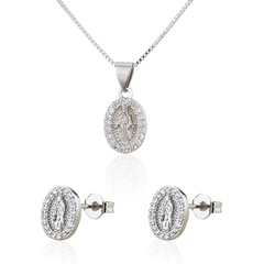 simple inlaid zirconium oval Virgin copper earrings necklace set