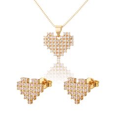 inlaid zirconium heart-shaped necklace earrings set