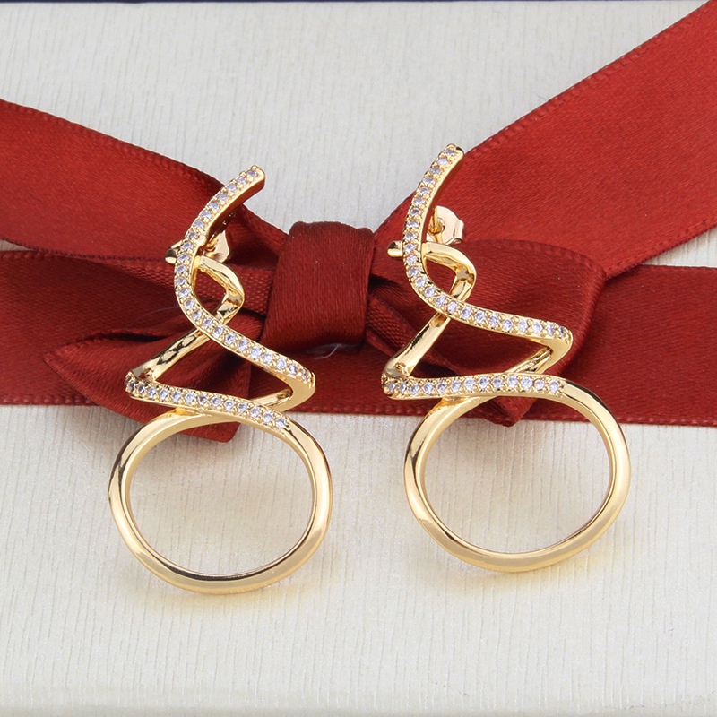 simple goldplated zircon winding earrings