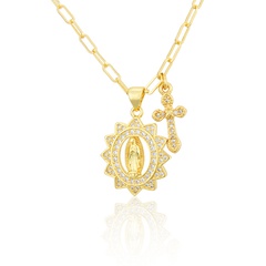 collar Virgen ovalado de circonio con incrustaciones de oro