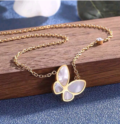 Korean fashion sweet OL butterfly titanium steel necklace