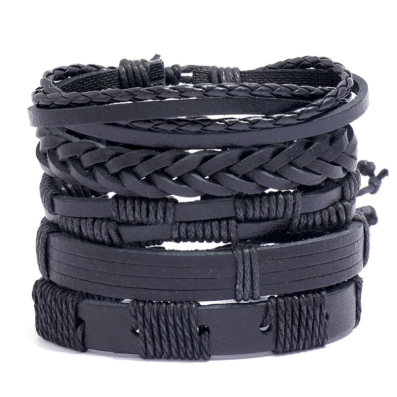 retro simple braided black leather bracelet