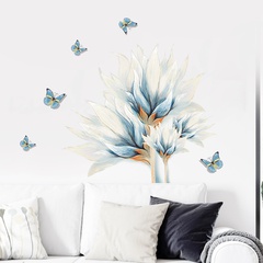 Stickers muraux aquarelle fleur papillon bleu