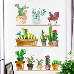 pegatinas de pared de estante en maceta de cactus de moda
