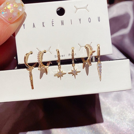 fashion exquisite zircon rivet earrings set's discount tags