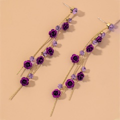 purple diamond rose long earrings