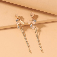 opal five petals diamond long earrings