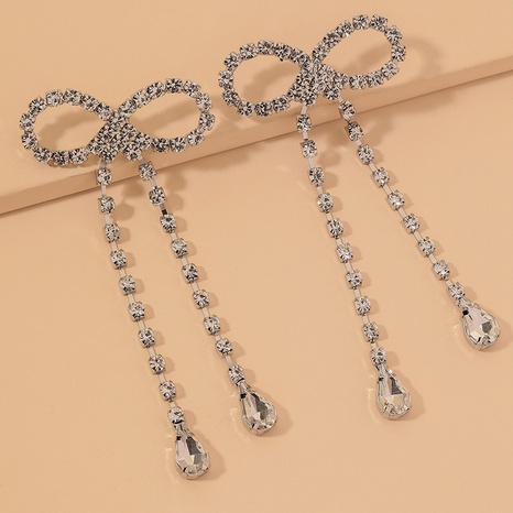 full diamond bow tassel long earrings's discount tags