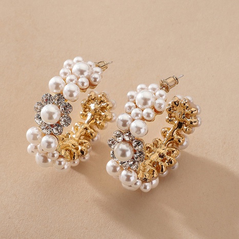 fashion C-shaped rhinestone pearl earrings's discount tags