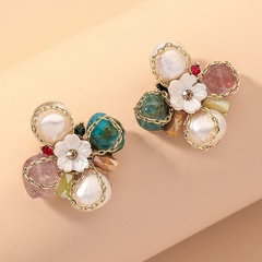 Diamond Pearl Flower Bow Earrings