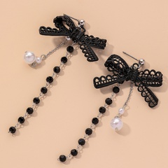 fashion black bowknot crystal pearl earrings