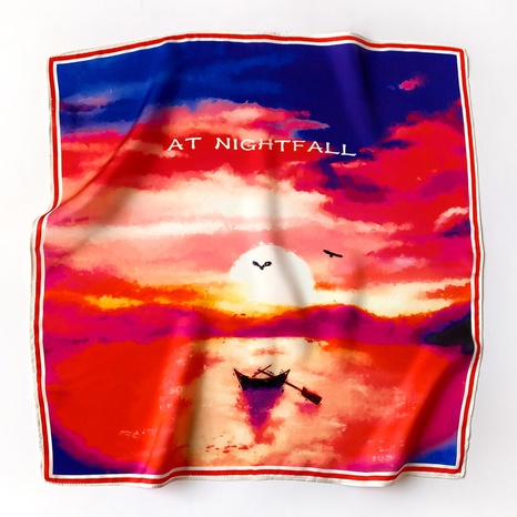 Oil painting sunset silk scarf's discount tags