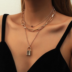 thick chain lock multilayer necklace