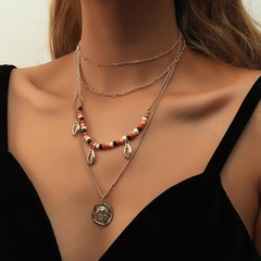 lange türkisfarbene Muschelanhänger mehrschichtige Halsketten