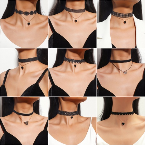 collier pendentif coeur sexy en dentelle noire's discount tags
