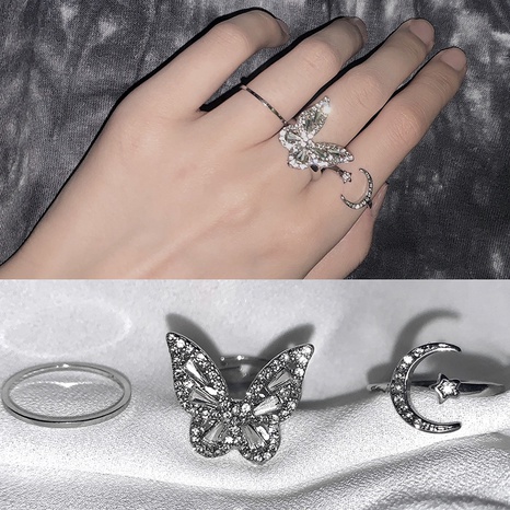 fashion zircon butterfly moon open ring's discount tags