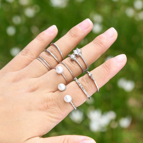juego de 8 piezas de anillos de apertura ajustables con perlas de diamantes's discount tags