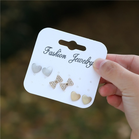 Korean heart diamond bow earrings set's discount tags