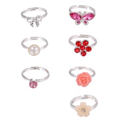 colorful diamond pearl butterfly flower rings 7-piece set